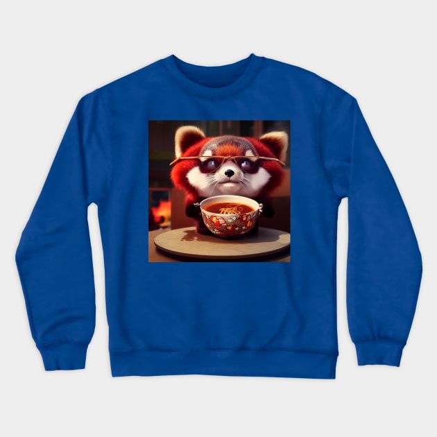 Kawaii Red Panda Eating Ramen Crewneck Sweatshirt by Grassroots Green